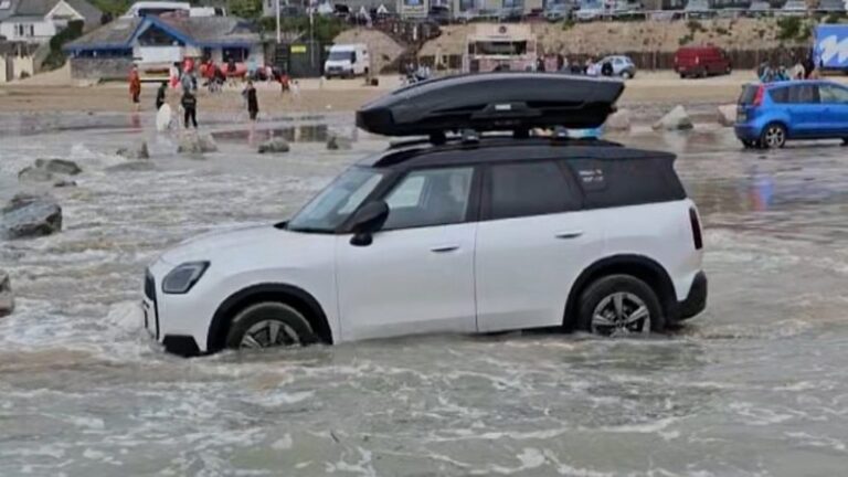 Tide Traps Another Car at Polzeath Beach