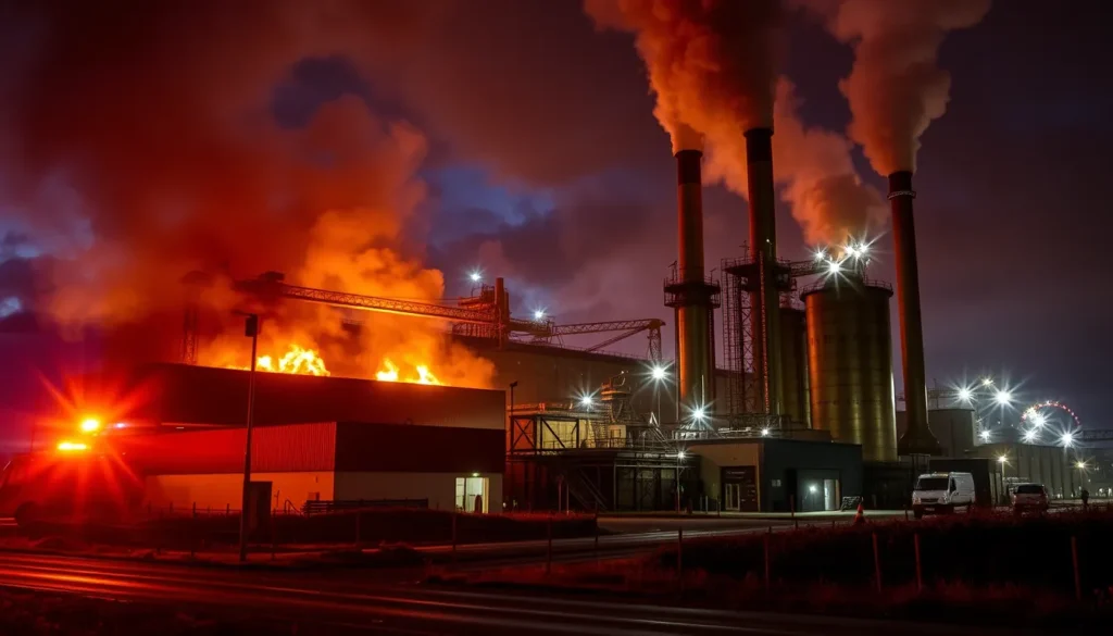 LARGE INDUSTRIAL FIRE FORCES CLOSURES NEAR REDRUTH