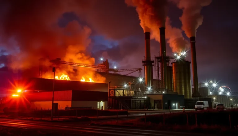 LARGE INDUSTRIAL FIRE FORCES CLOSURES NEAR REDRUTH