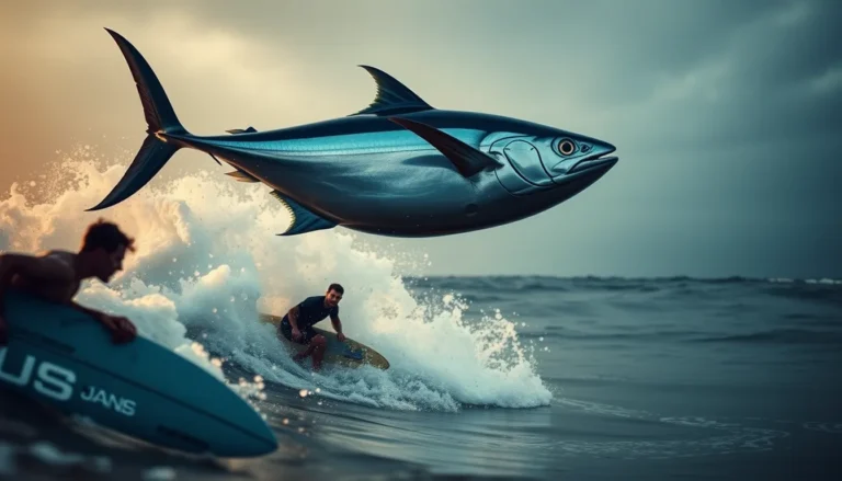 MASSIVE BLUEFIN TUNA LEAPS BEHIND SURFERS AT FISTRAL BEACH